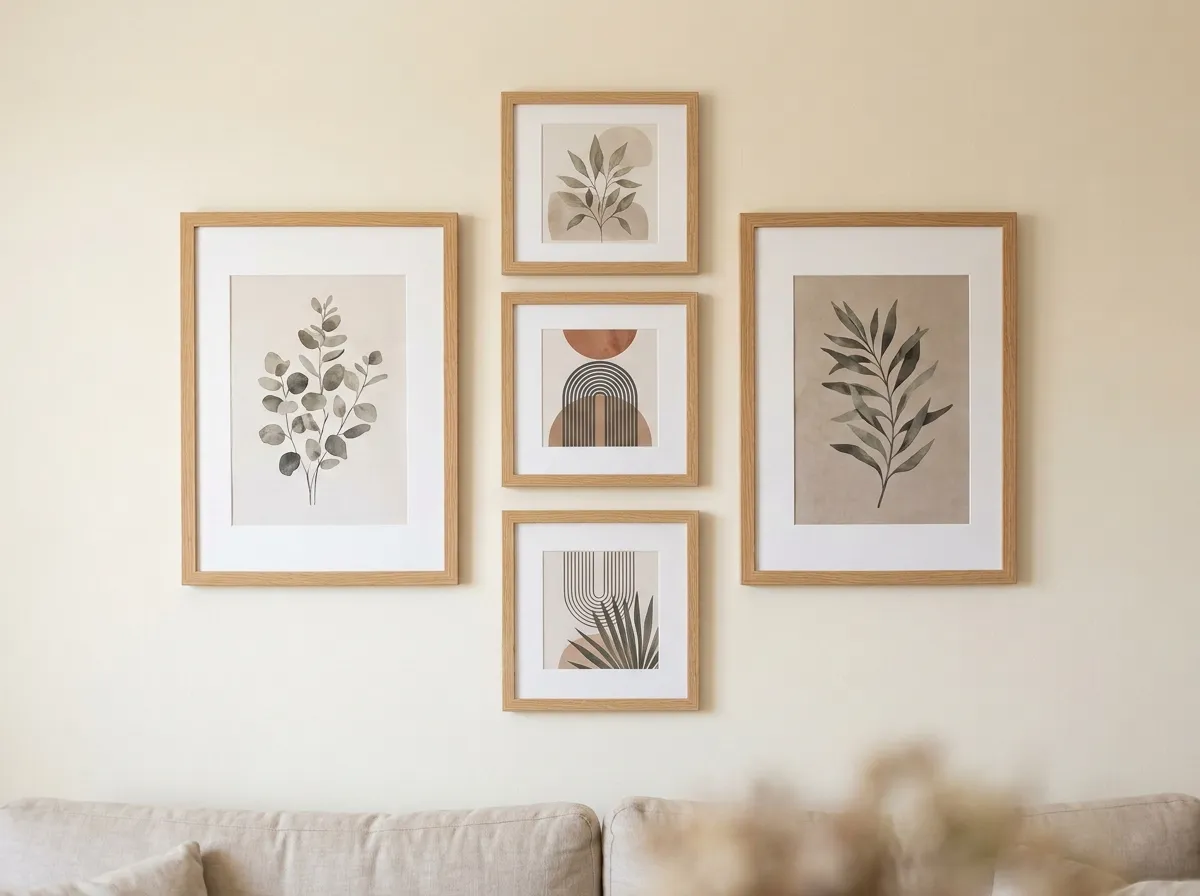 An evenly spaced five-piece gallery wall demonstrating wall art ideas for a considered, intentional arrangement.